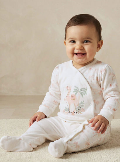 Juniors Cotton V-neck Long Sleeve Sleepsuit with Snap Button Closure-baby-girls-clothing-nightwear-sleepsuits-image-1