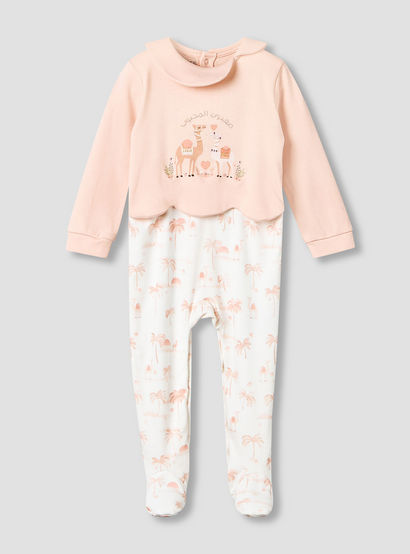 Juniors Cotton Collared Neck Long Sleeve Sleepsuit with Snap Button Closure-baby-girls-clothing-nightwear-sleepsuits-image-2