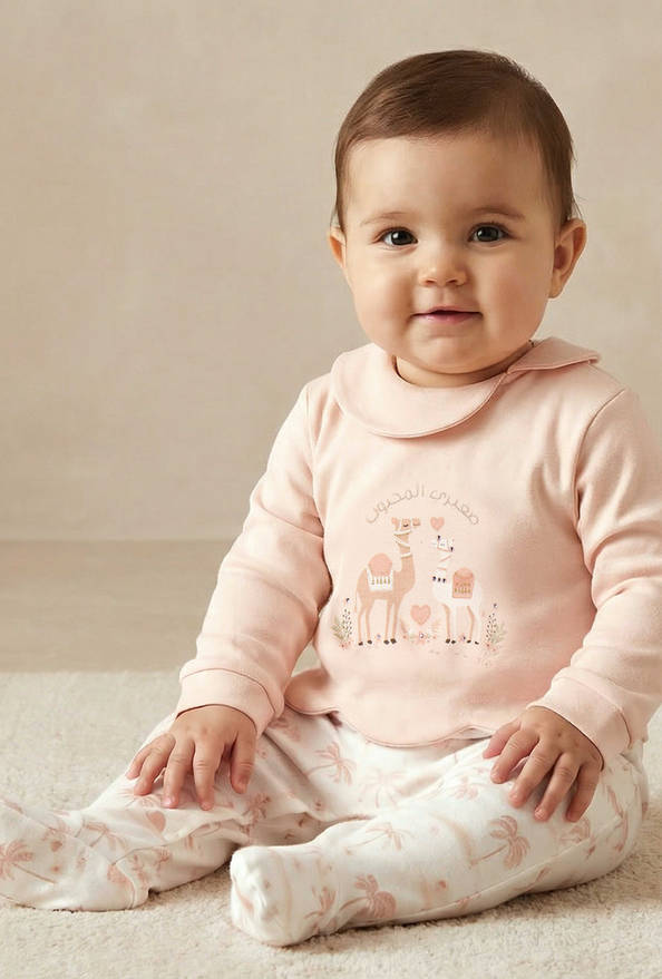 Juniors Cotton Collared Neck Long Sleeve Sleepsuit with Snap Button Closure