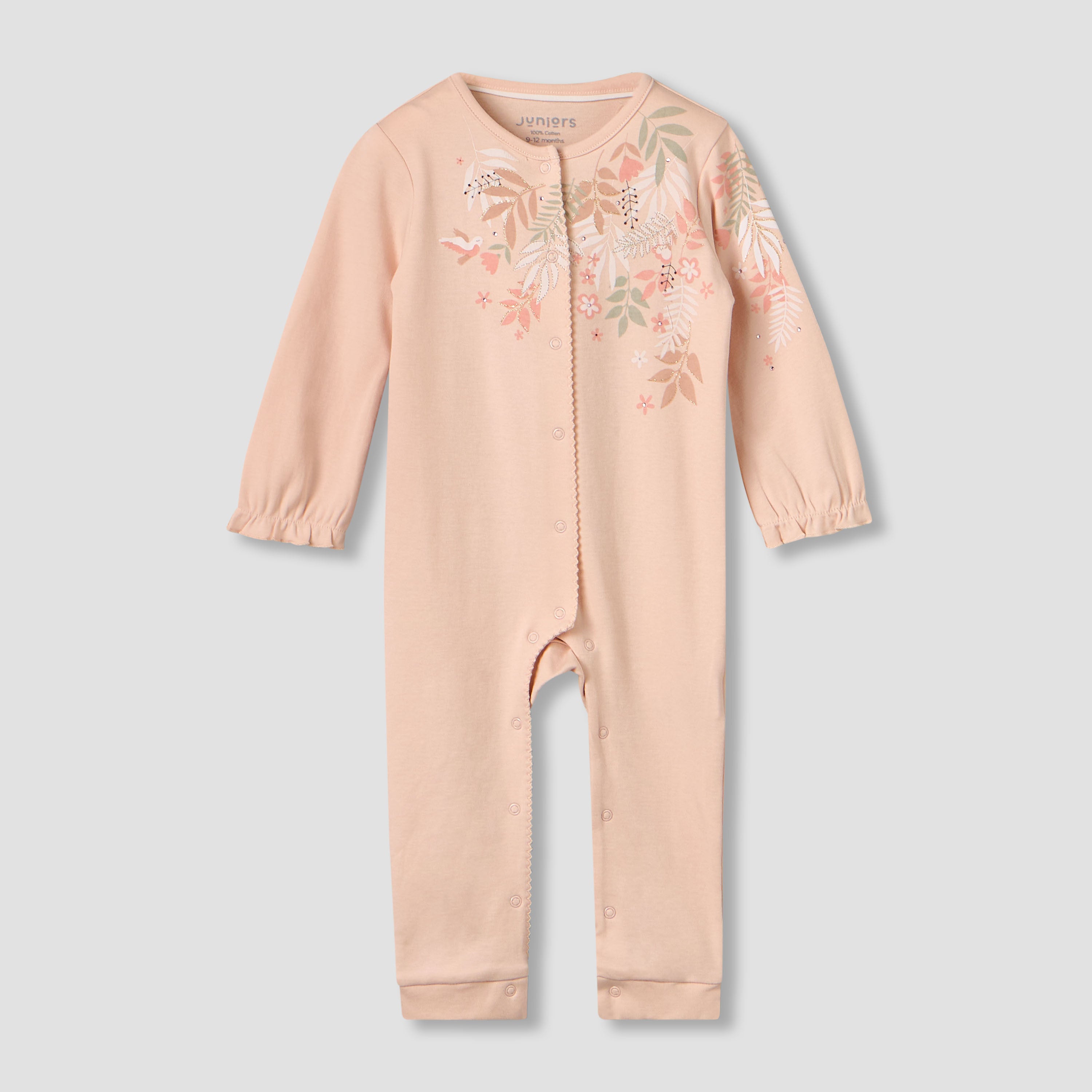 Juniors Cotton Crew Neck Long Sleeve Sleepsuit with Snap Button Closure