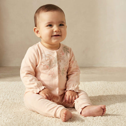 Juniors Cotton Crew Neck Long Sleeve Sleepsuit with Snap Button Closure - Peach / 12-18 mths