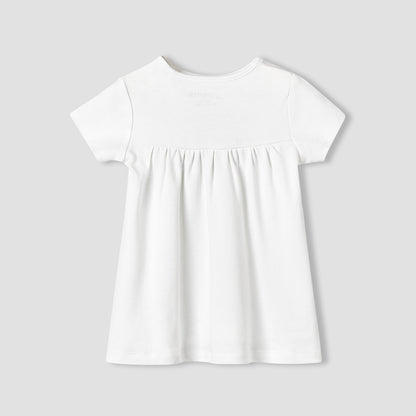 Juniors Round Neck Short Sleeve Dress with Snap Button Closure