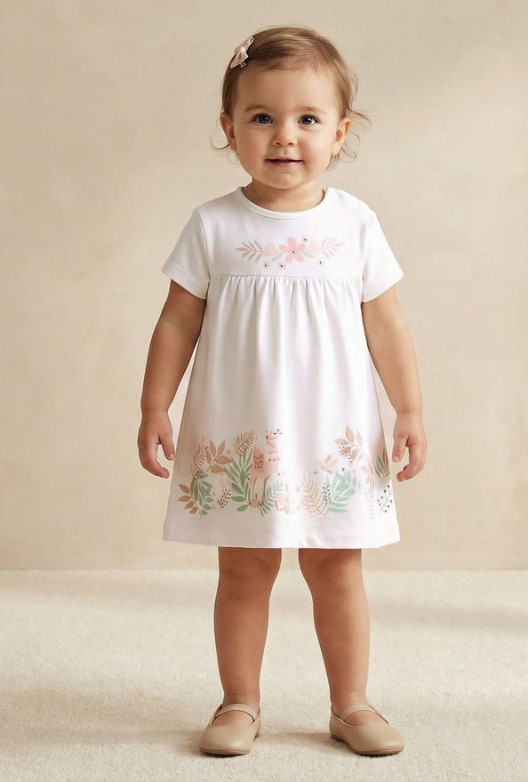 Juniors Round Neck Short Sleeve Dress with Snap Button Closure