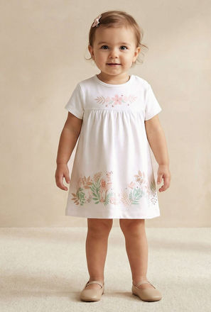Juniors Round Neck Short Sleeve Dress with Snap Button Closure