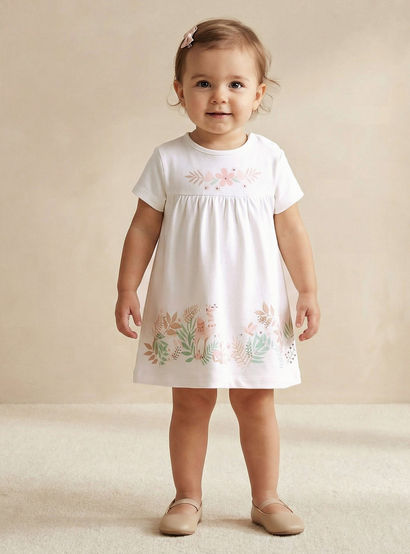 Juniors Round Neck Short Sleeve Dress with Snap Button Closure-baby-girls-clothing-dressesandjumpsuits-image-1