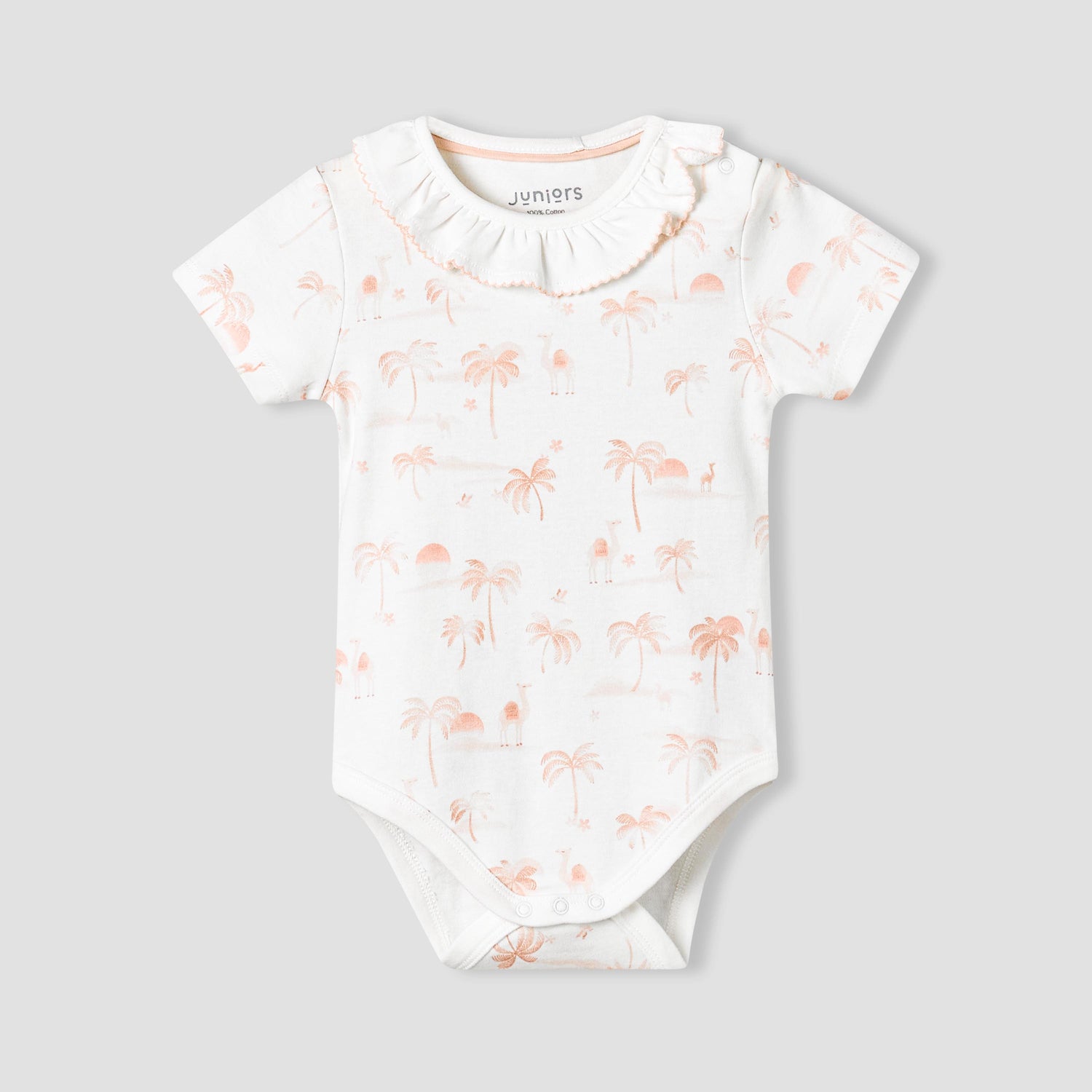 Juniors Cotton Round Neck Short Sleeve Bodysuit with Snap Button Closure