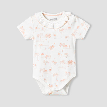 Juniors Cotton Round Neck Short Sleeve Bodysuit with Snap Button Closure