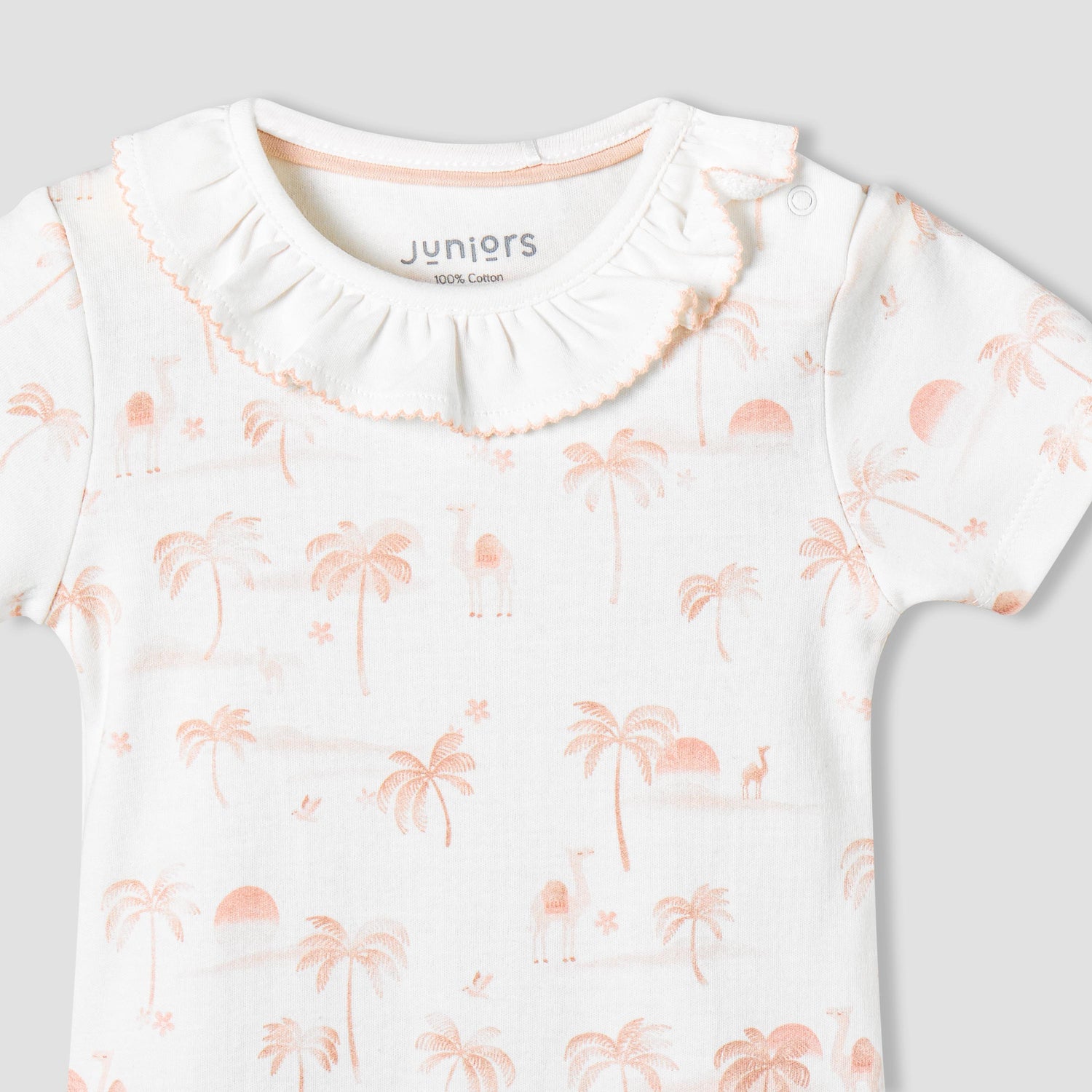 Juniors Cotton Round Neck Short Sleeve Bodysuit with Snap Button Closure