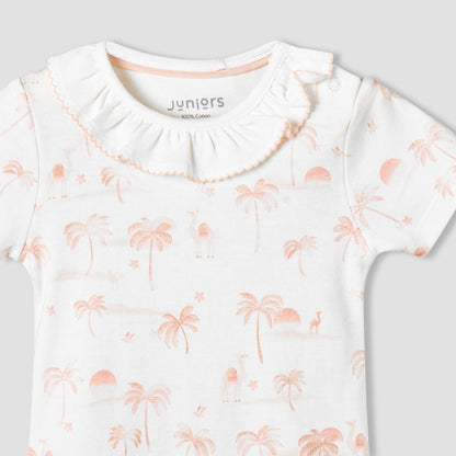 Juniors Cotton Round Neck Short Sleeve Bodysuit with Snap Button Closure