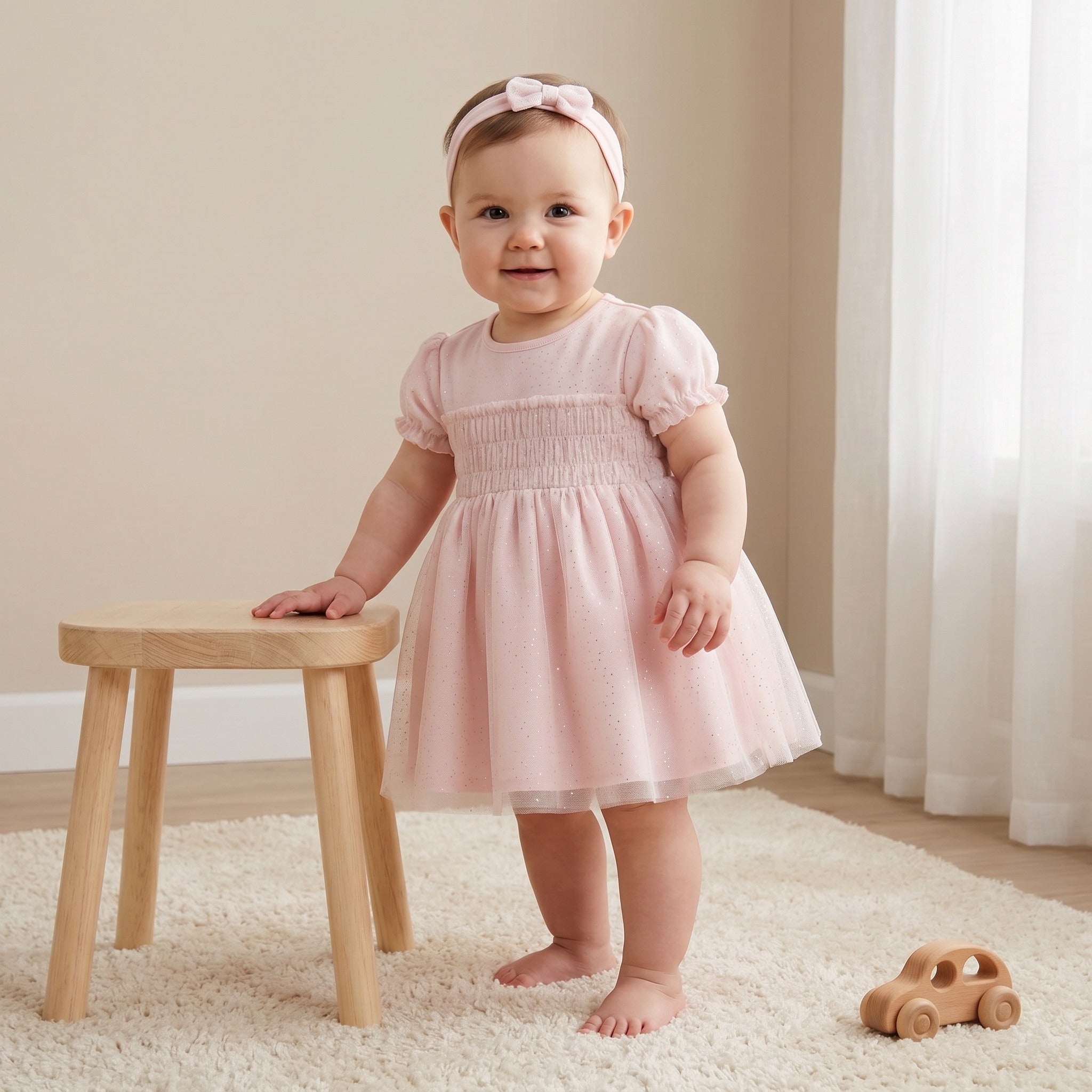 Giggles Round Neck Short Sleeve Dress with Hairband