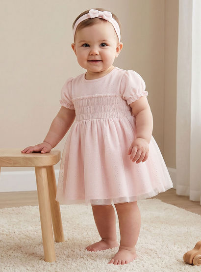 Giggles Round Neck Short Sleeve Dress with Hairband-baby-girls-clothing-dressesandjumpsuits-image-1