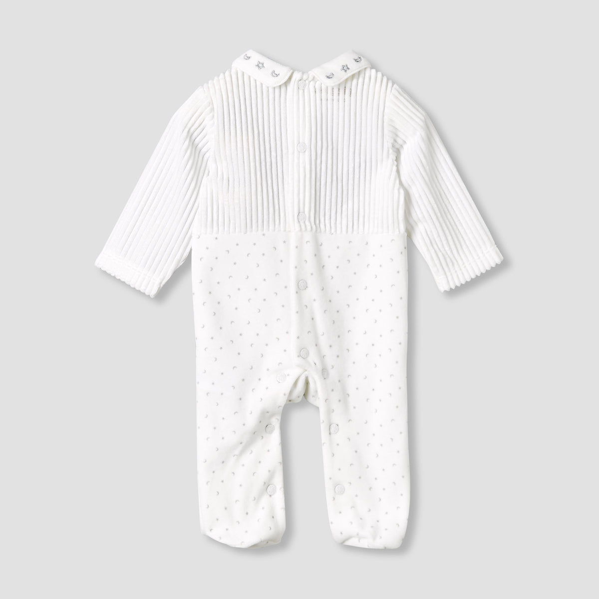 Giggles Peter Pan Collar Long Sleeves Sleepsuit with Star and Moon Embroidery