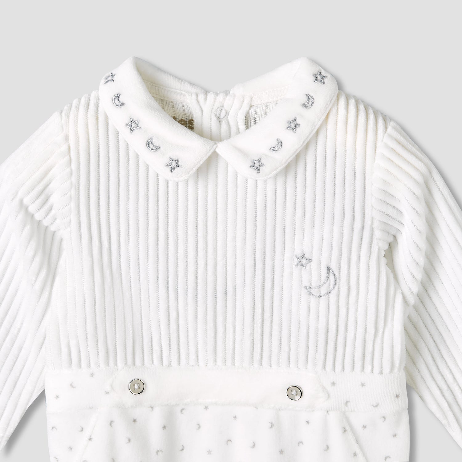 Giggles Peter Pan Collar Long Sleeves Sleepsuit with Star and Moon Embroidery