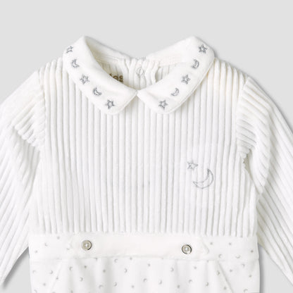 Giggles Peter Pan Collar Long Sleeves Sleepsuit with Star and Moon Embroidery