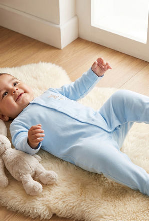 Juniors Cotton Round Neck Long Sleeves Sleepsuit with Snap Button Closure