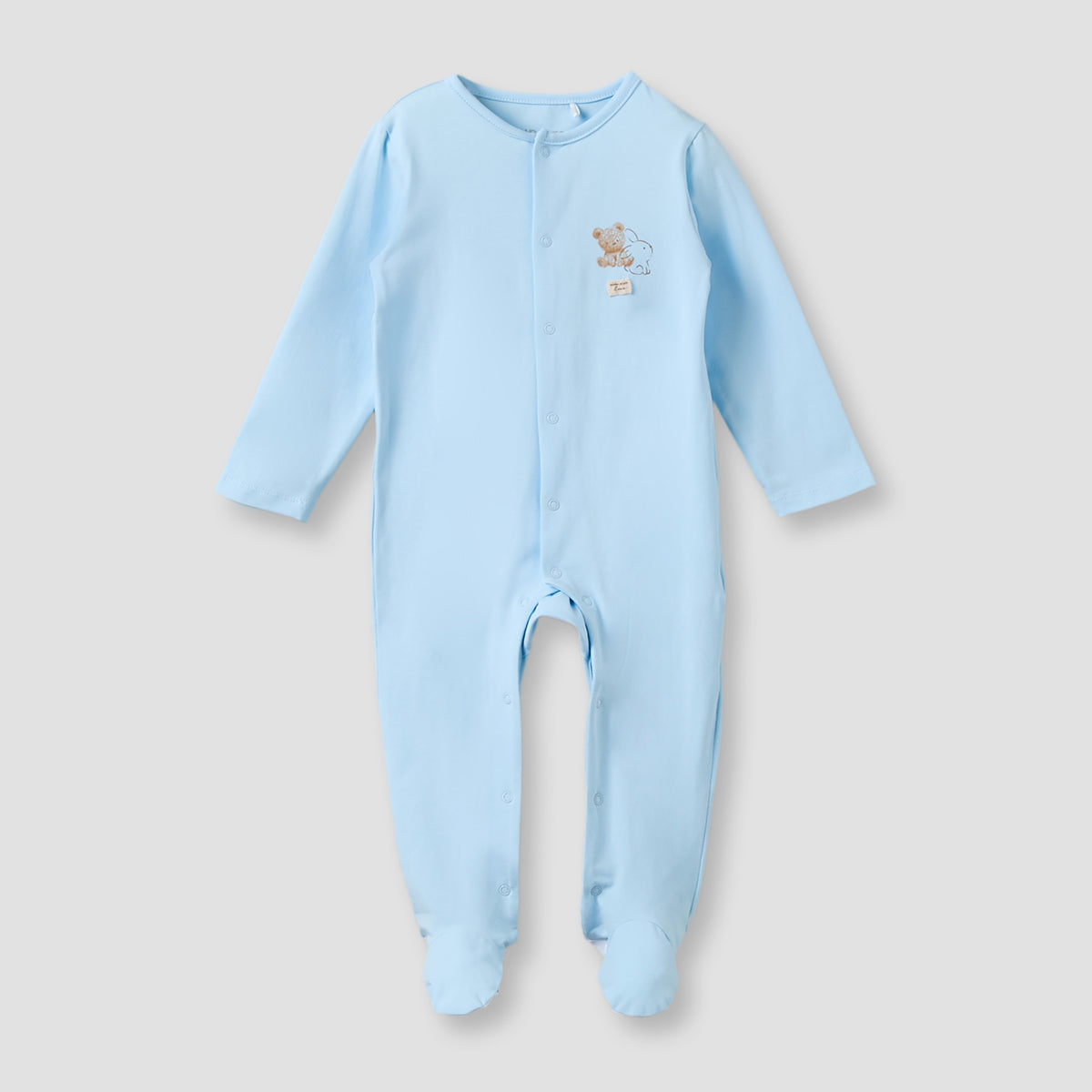 Juniors Cotton Round Neck Long Sleeves Sleepsuit with Snap Button Closure
