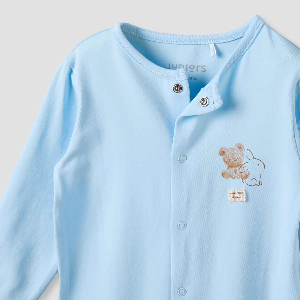 Juniors Cotton Round Neck Long Sleeves Sleepsuit with Snap Button Closure