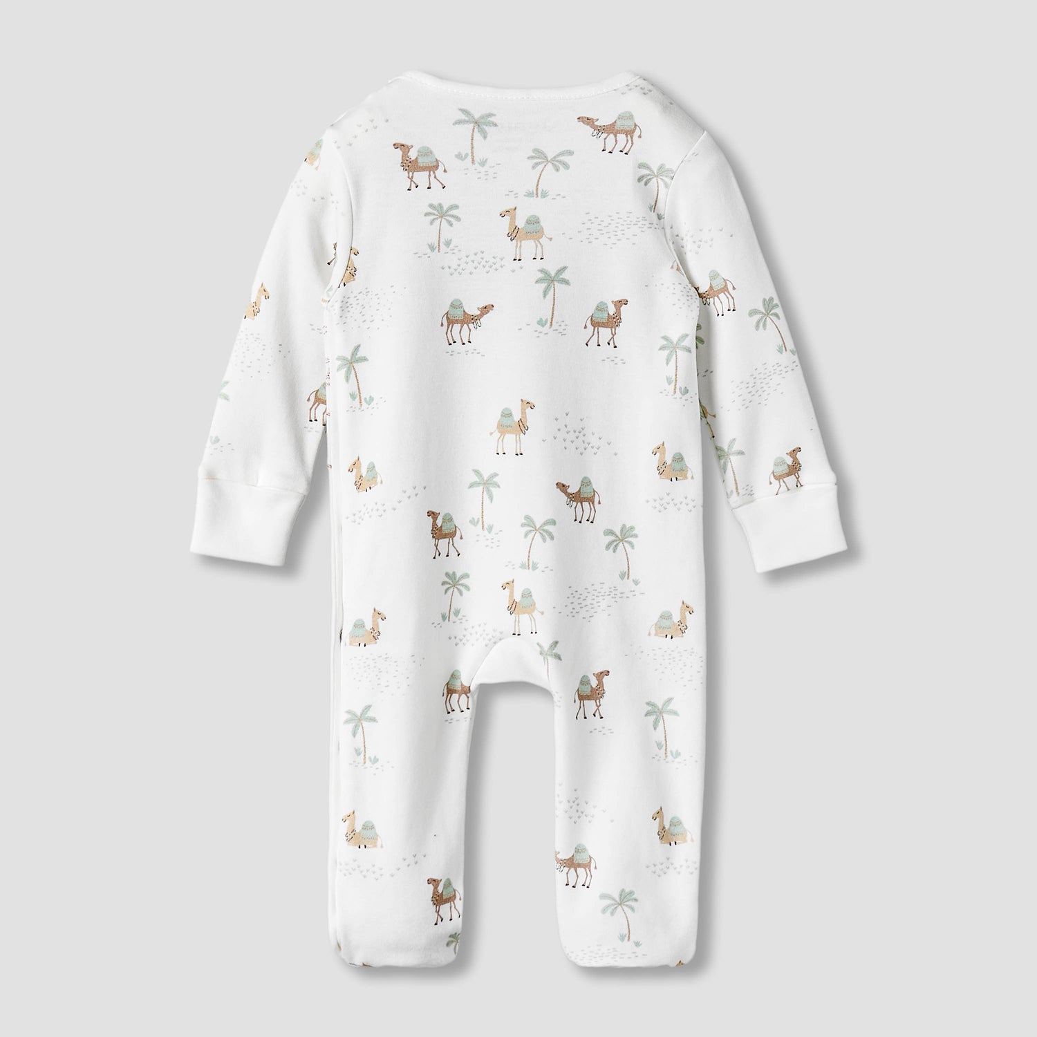 Juniors Cotton Round Neck Long Sleeves Sleepsuit with Camel Print