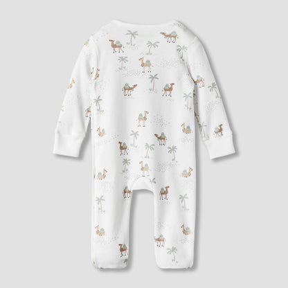 Juniors Cotton Round Neck Long Sleeves Sleepsuit with Camel Print