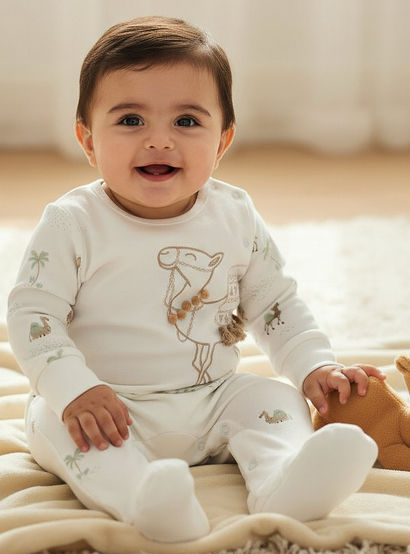 Juniors Cotton Round Neck Long Sleeves Sleepsuit with Camel Print-baby-boys-clothing-nightwear-sleepsuits-image-1