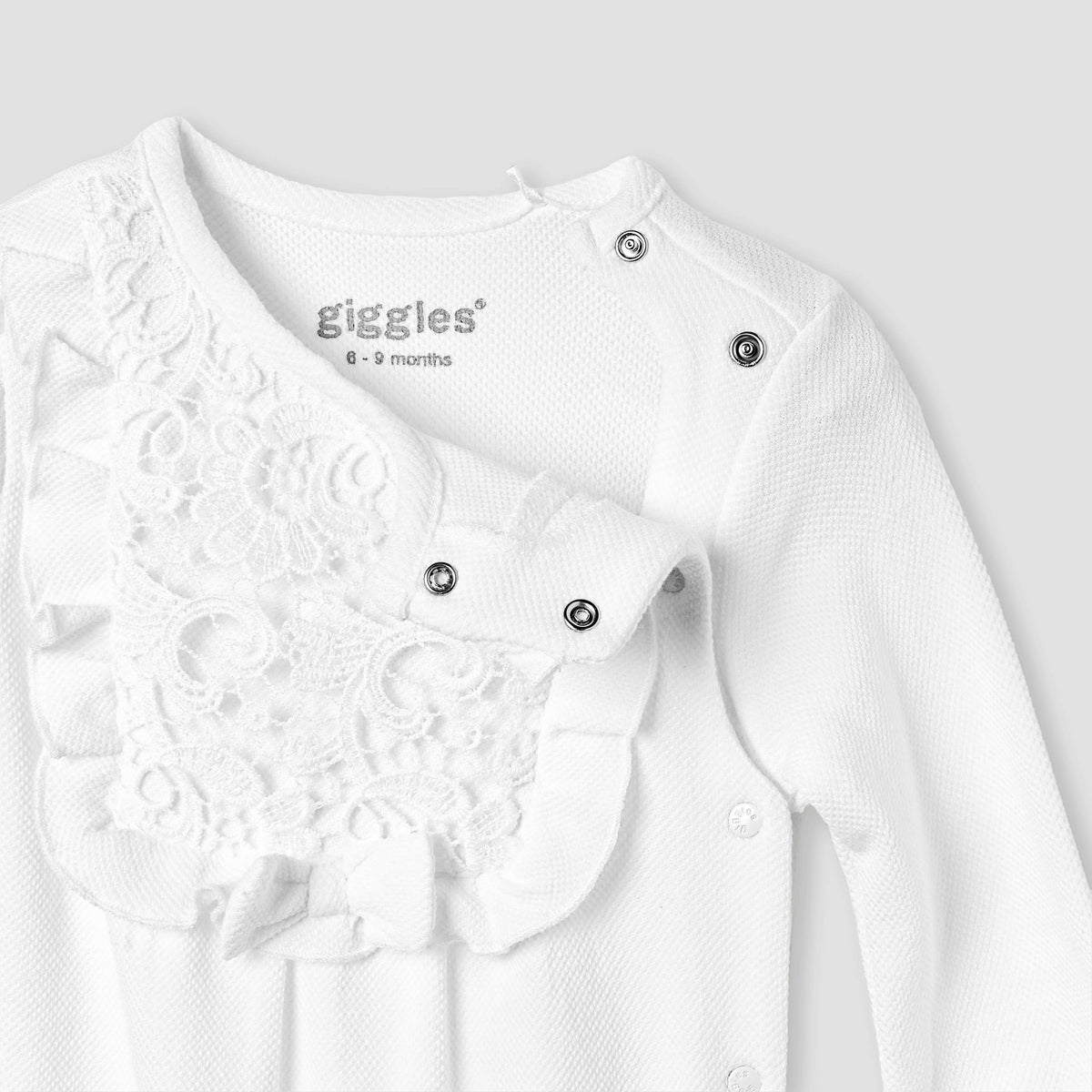 Giggles Lace Accent Closed Feet Sleepsuit with Long Sleeves