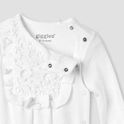 Giggles Lace Accent Closed Feet Sleepsuit with Long Sleeves