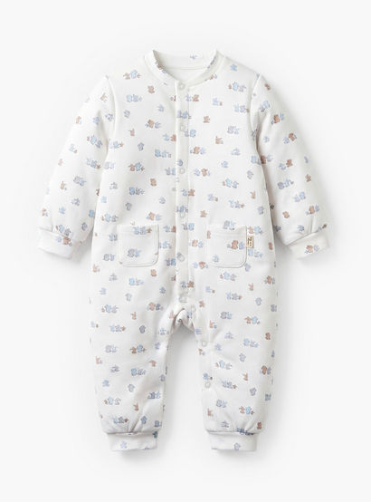 Juniors Cotton Crew Neck Long Sleeves Sleepsuit with Bear Applique-baby-boys-clothing-nightwear-sleepsuits-image-2