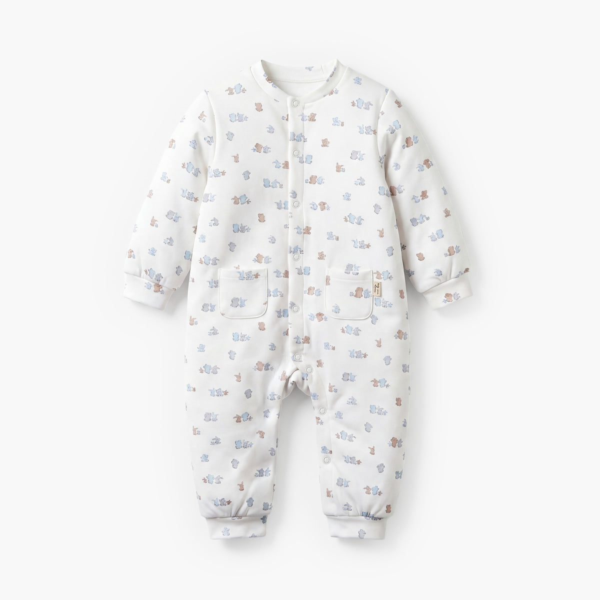 Juniors Cotton Crew Neck Long Sleeves Sleepsuit with Bear Applique