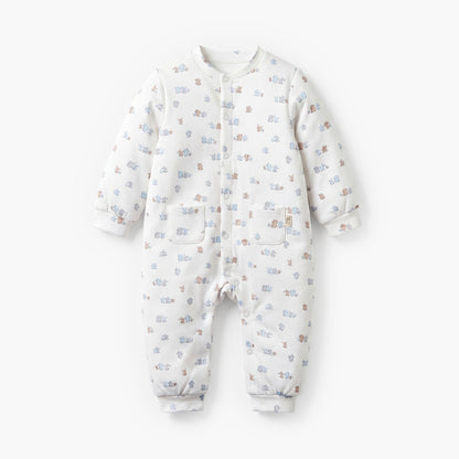 Juniors Cotton Crew Neck Long Sleeves Sleepsuit with Bear Applique
