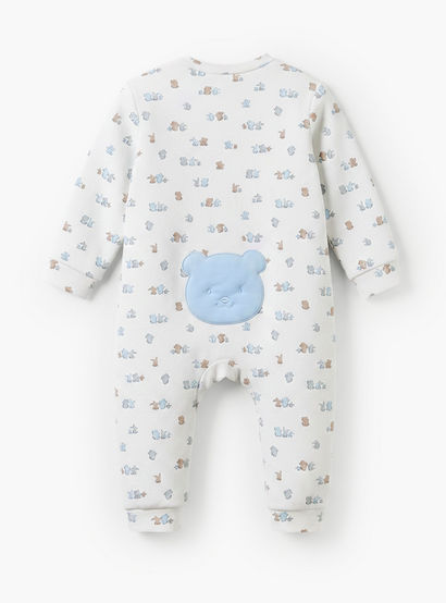 Juniors Cotton Crew Neck Long Sleeves Sleepsuit with Bear Applique-baby-boys-clothing-nightwear-sleepsuits-image-3