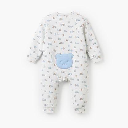 Juniors Cotton Crew Neck Long Sleeves Sleepsuit with Bear Applique