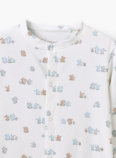 Juniors Cotton Crew Neck Long Sleeves Sleepsuit with Bear Applique-baby-boys-clothing-nightwear-sleepsuits-image-5