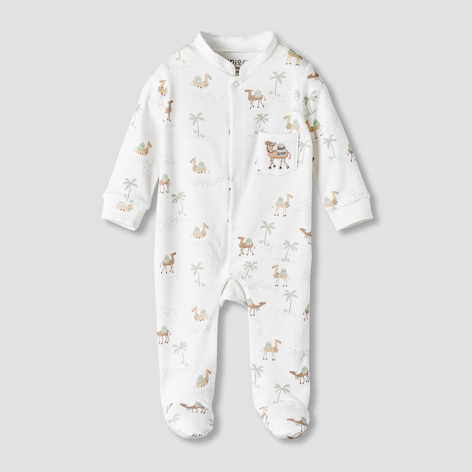 Juniors Cotton Mandarin Collar Long Sleeves Sleepsuit with Camel Print