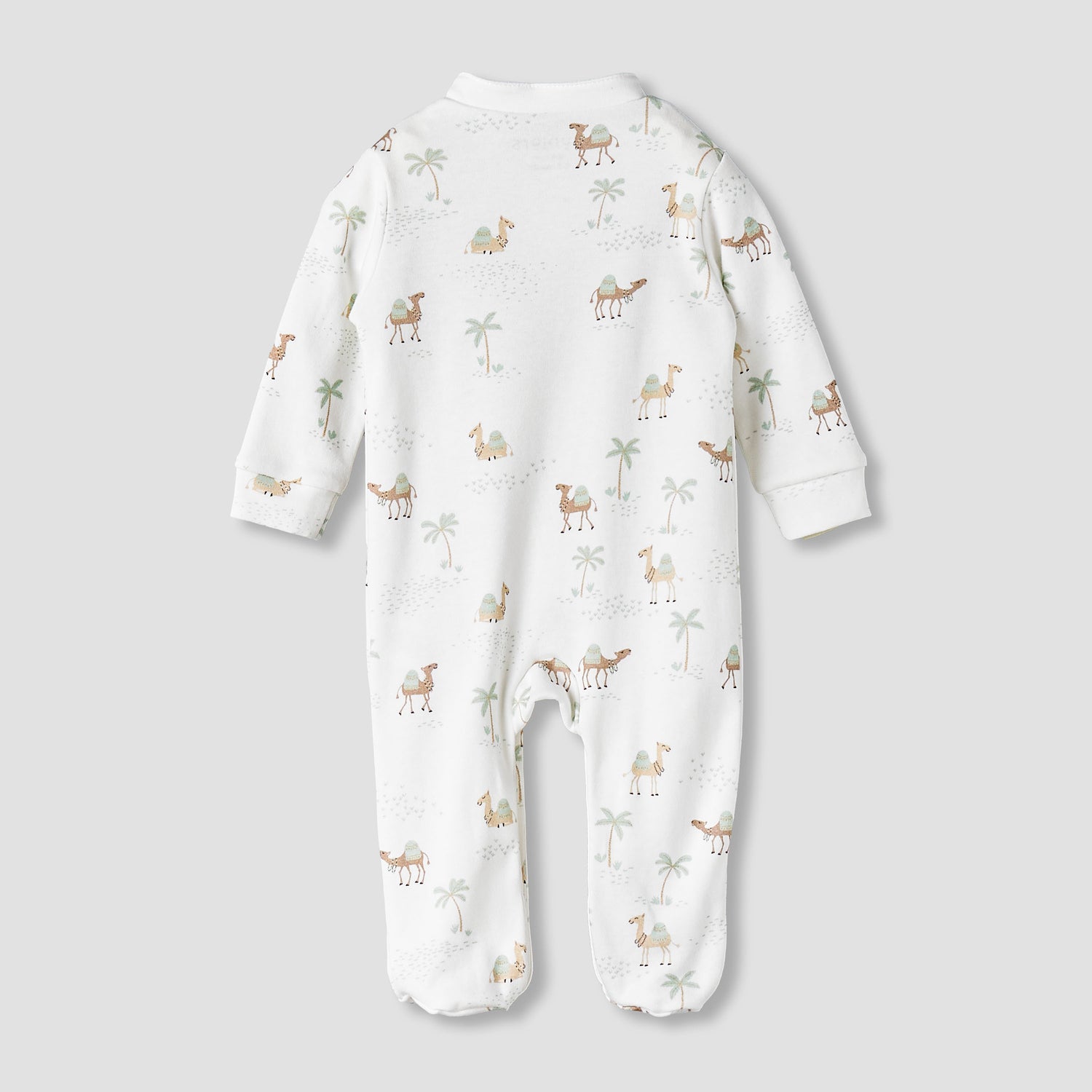 Juniors Cotton Mandarin Collar Long Sleeves Sleepsuit with Camel Print