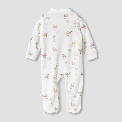 Juniors Cotton Mandarin Collar Long Sleeves Sleepsuit with Camel Print