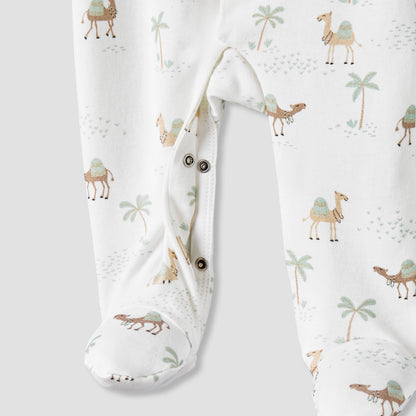 Juniors Cotton Mandarin Collar Long Sleeves Sleepsuit with Camel Print