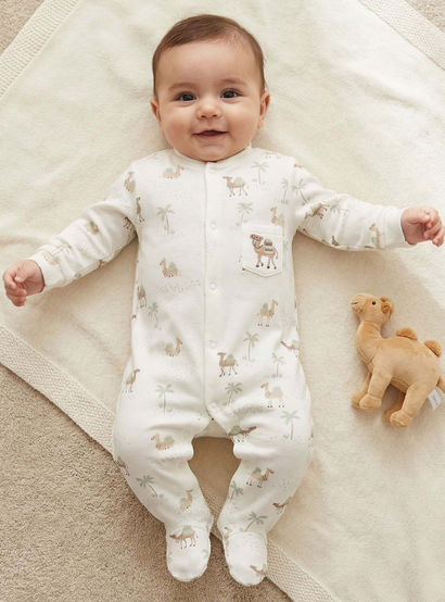 Juniors Cotton Mandarin Collar Long Sleeves Sleepsuit with Camel Print-baby-boys-clothing-nightwear-sleepsuits-image-1