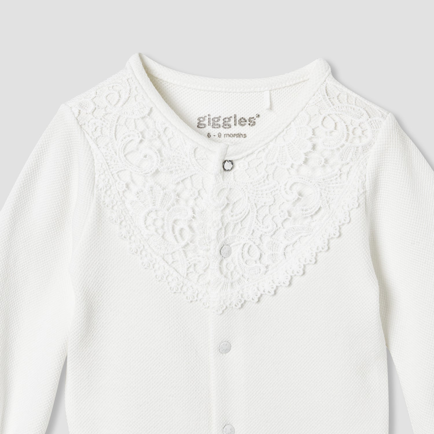 Giggles Lace Panel Sleepsuit with Long Sleeves