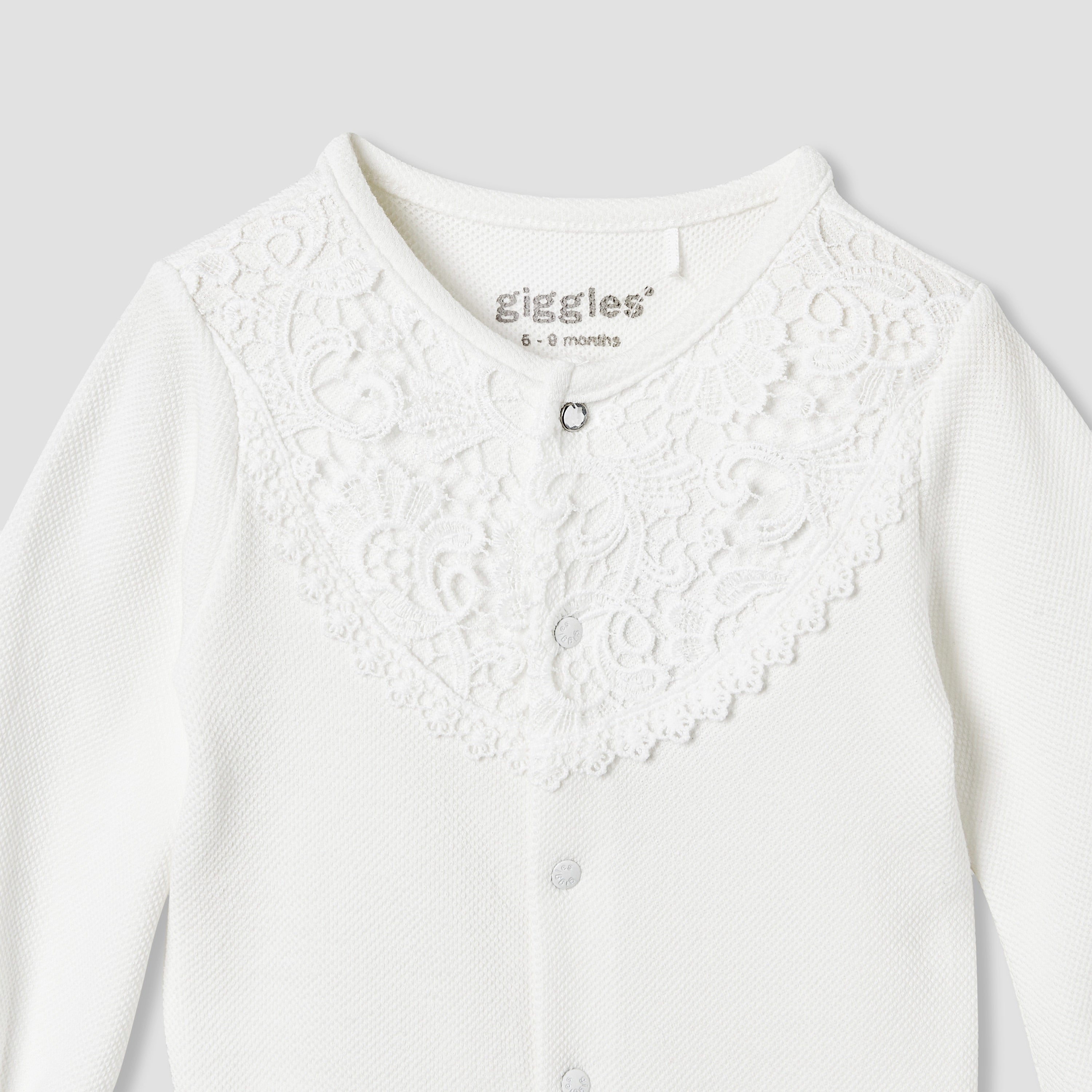 Giggles Lace Panel Sleepsuit with Long Sleeves