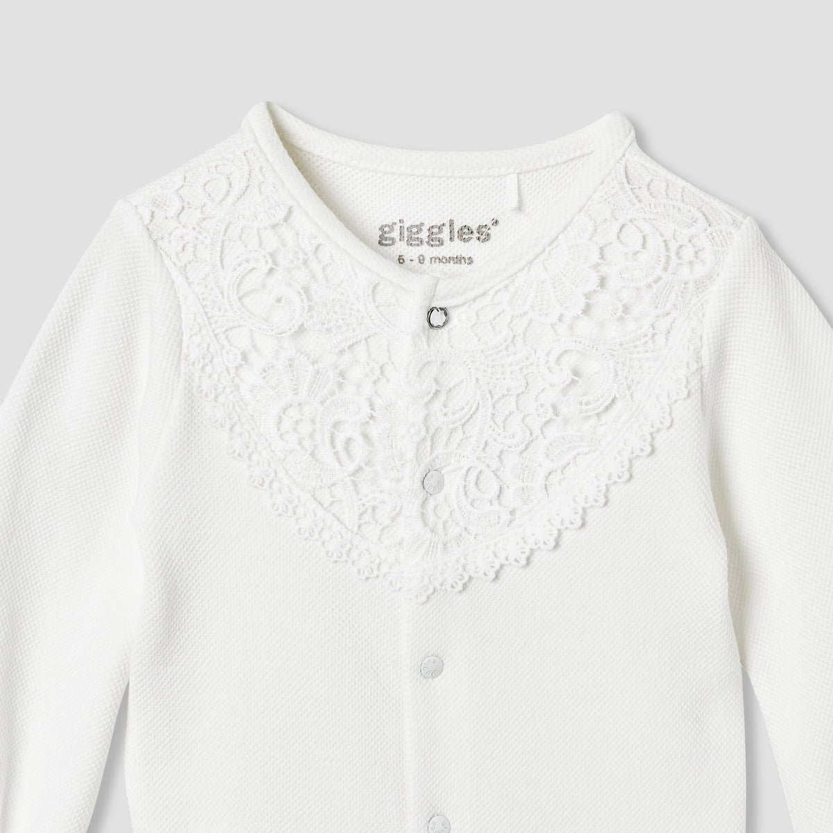 Giggles Lace Panel Sleepsuit with Long Sleeves