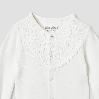 Giggles Lace Panel Sleepsuit with Long Sleeves