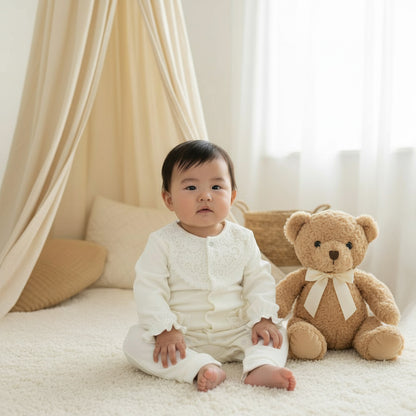 Giggles Lace Panel Sleepsuit with Long Sleeves
