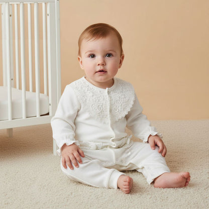 Giggles Lace Panel Sleepsuit with Long Sleeves