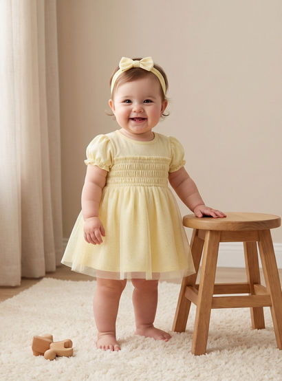 Giggles Round Neck Short Sleeve Dress with Hairband-baby-girls-clothing-dressesandjumpsuits-image-1