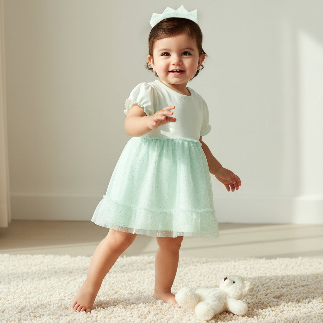 Giggles Butterfly Embellished Dress and Headband Set - Green / 12-18 mths