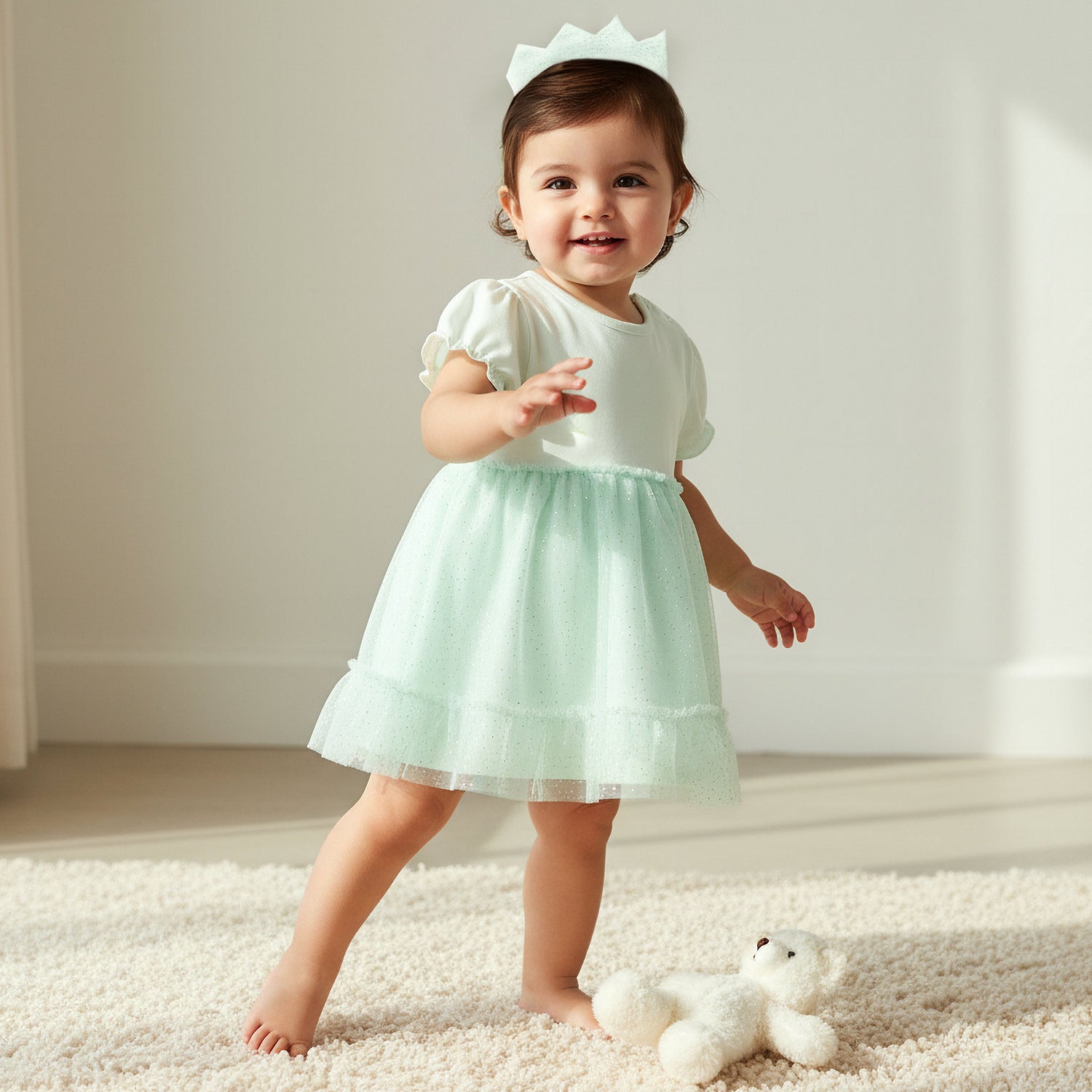 Giggles Butterfly Embellished Dress and Headband Set - Green / 12-18 mths