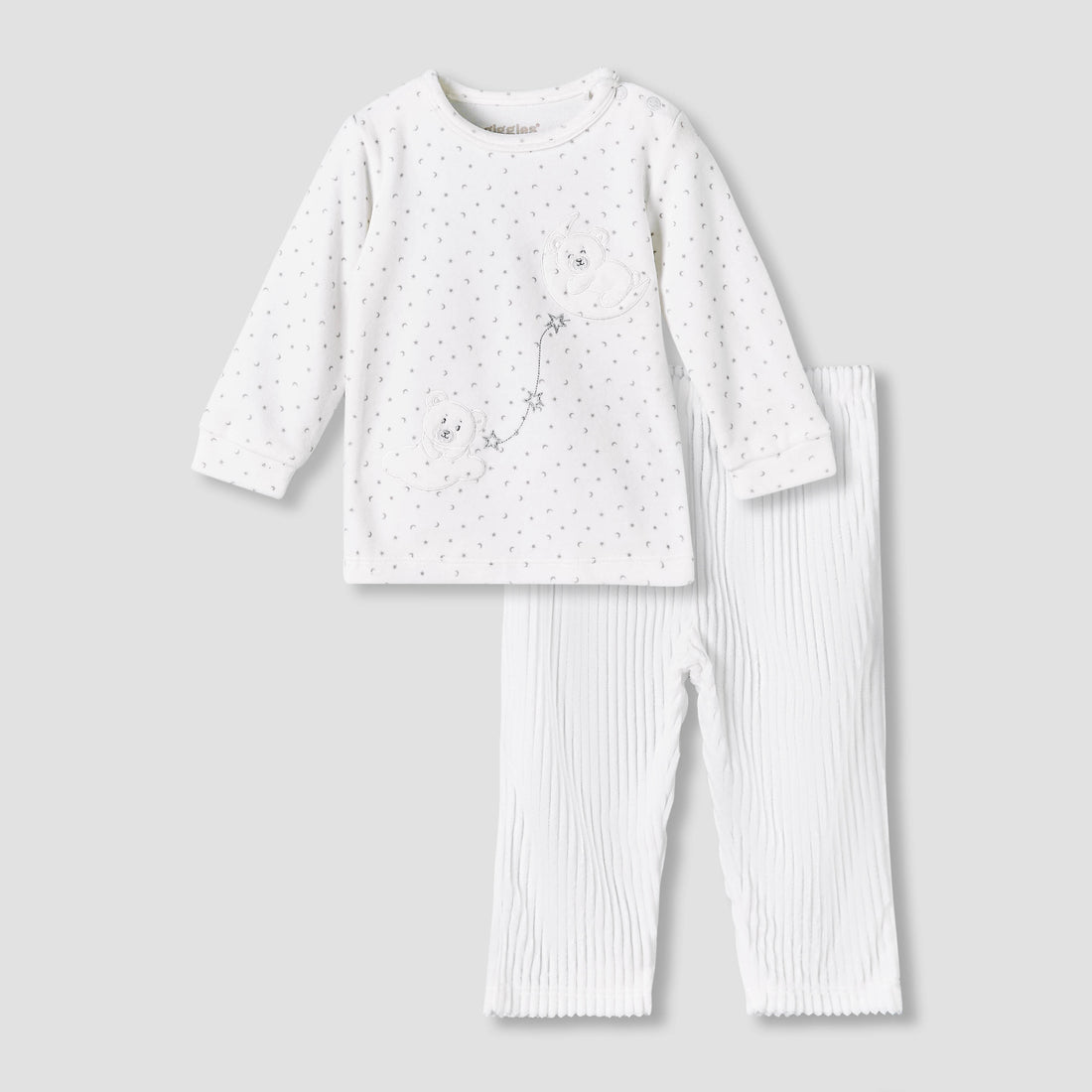 Giggles Long Sleeves Pyjama Set with Bear Applique