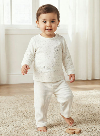 Giggles Long Sleeves Pyjama Set with Bear Applique-baby-boys-clothing-nightwear-pyjamasets-image-1