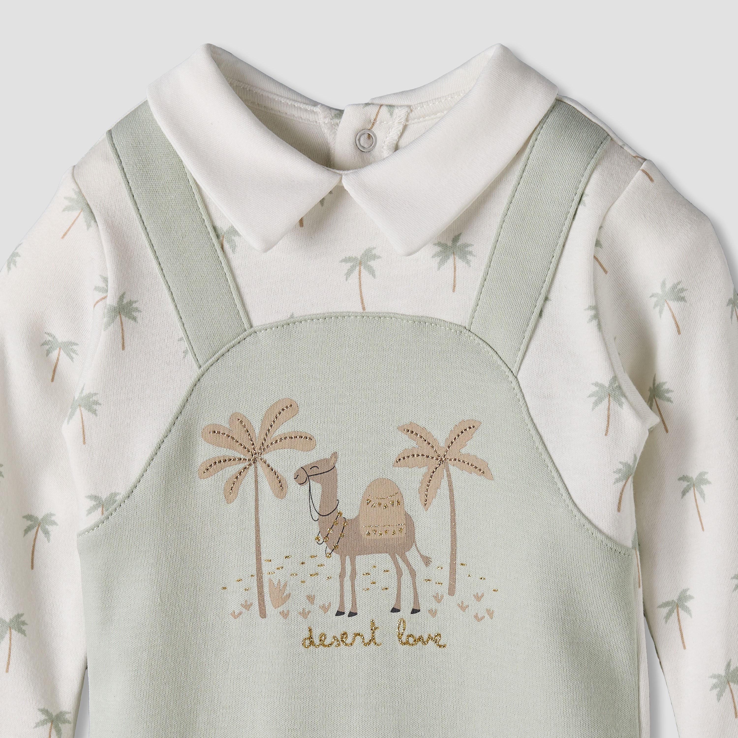 Juniors Cotton Peter Pan Collar Long Sleeves Sleepsuit with Snap Button Closure