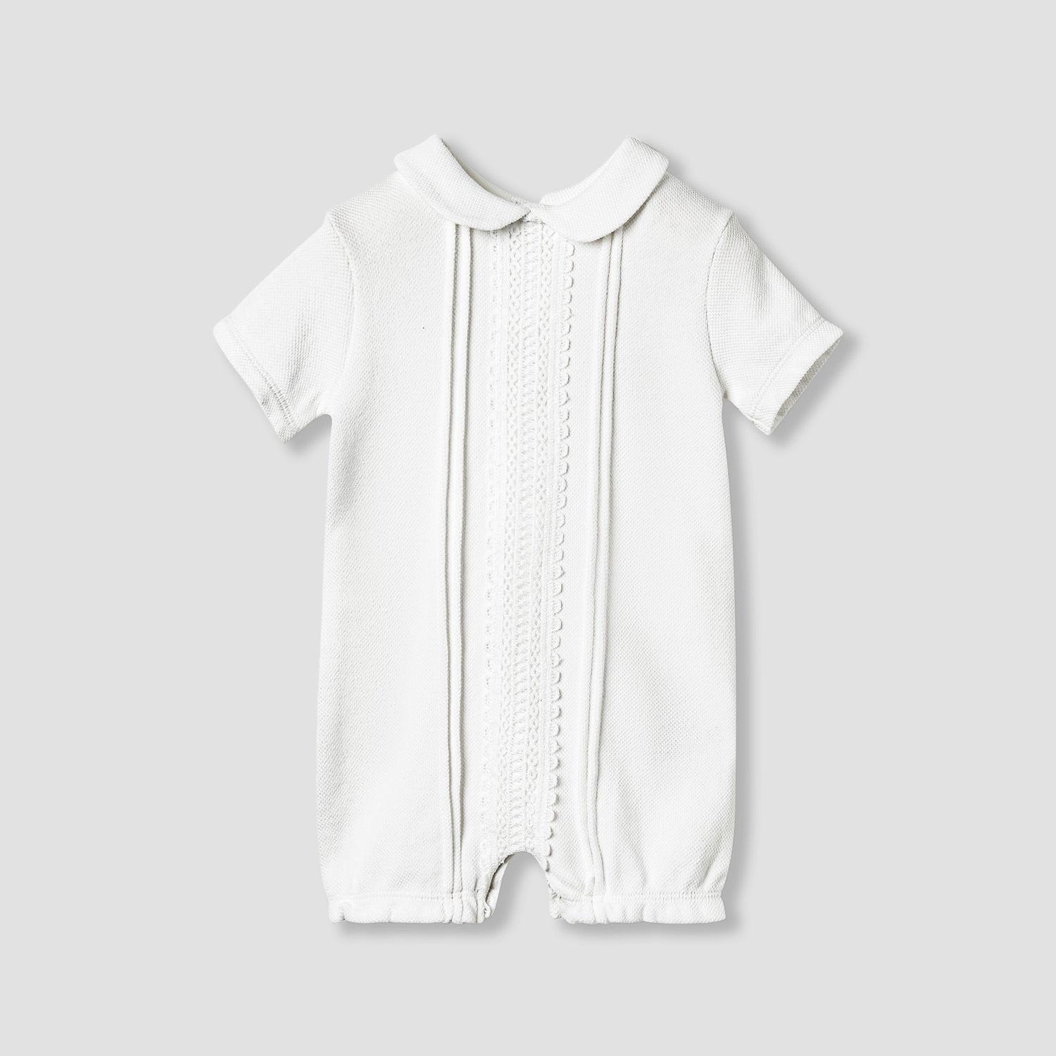 Giggles Lace Trim Collared Romper with Short Sleeves